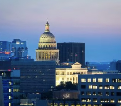 The Texas Capitol in Austin, Texas. Ron Simmons in the press.